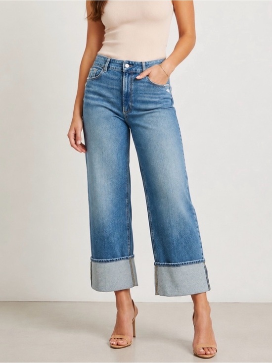 PAIGE Denim - PAIGE Wide-Leg Rolled Hem Blue Jeans